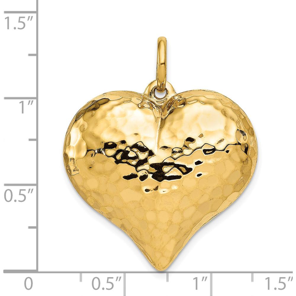14K Yellow Gold Polished and Hammered 3D Puffed Heart Pendant by Oro Pregiato