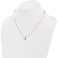 14K Yellow Gold Polished and Hammered Butterfly Necklace with 1/20 Carat Total Round Diamonds by Oro Pregiato