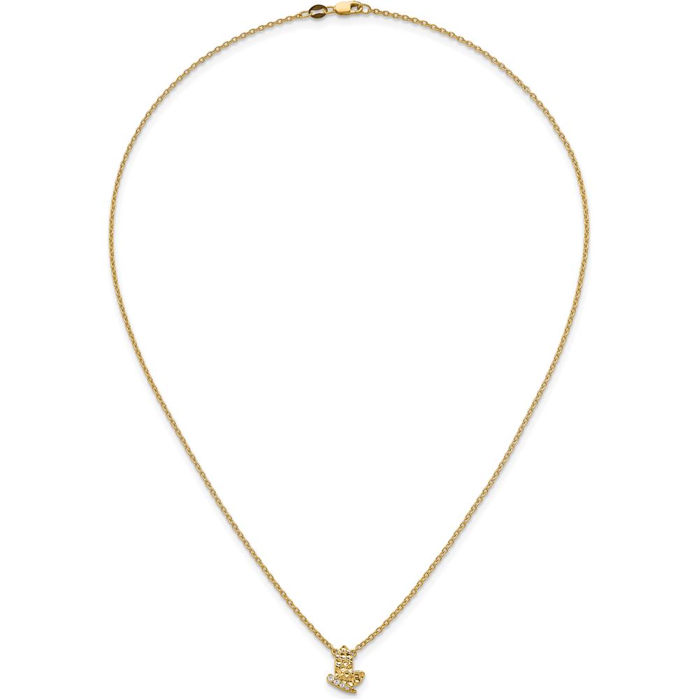 14K Yellow Gold Polished and Hammered Butterfly Necklace with 1/20 Carat Total Round Diamonds by Oro Pregiato