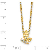 14K Yellow Gold Polished and Hammered Butterfly Necklace with 1/20 Carat Total Round Diamonds by Oro Pregiato