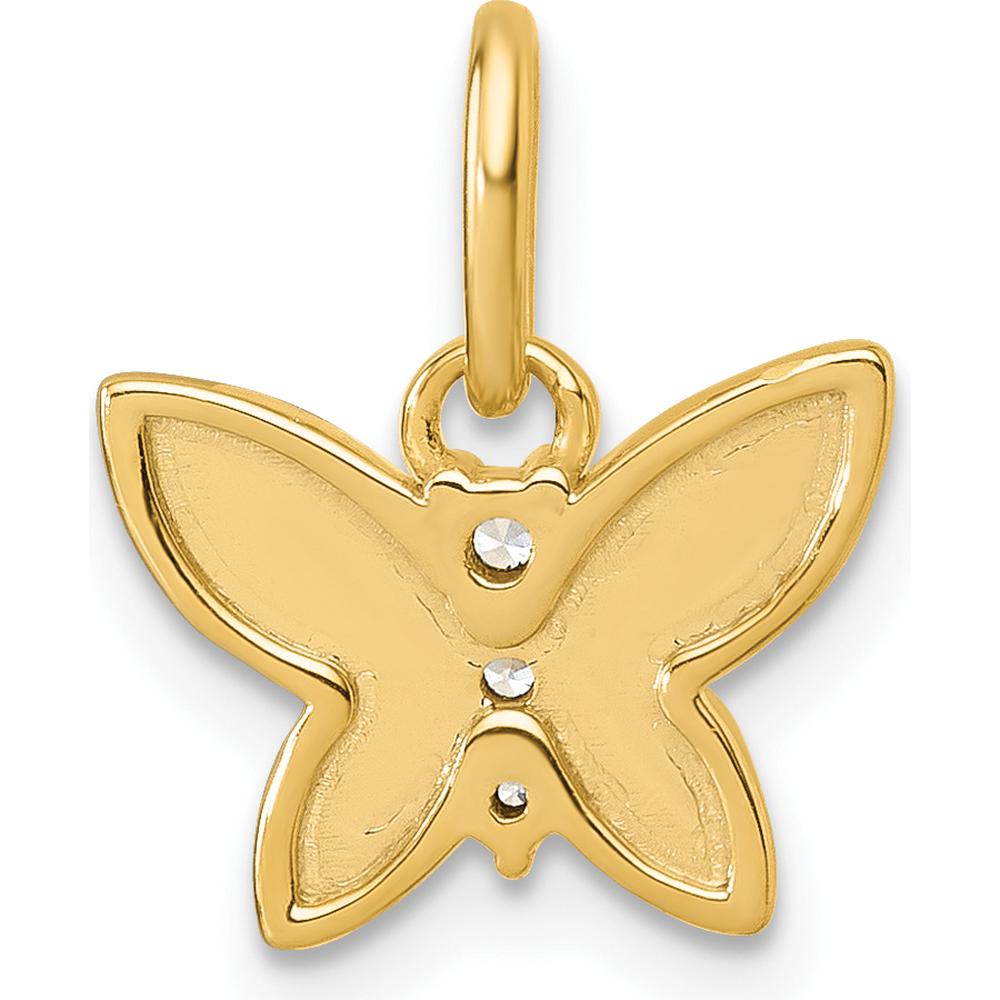 14K Yellow Gold Polished and Hammered Butterfly Pendant with 3 Round Diamonds - 0.05 Carat Total Diamond Weight by Oro Pregiato