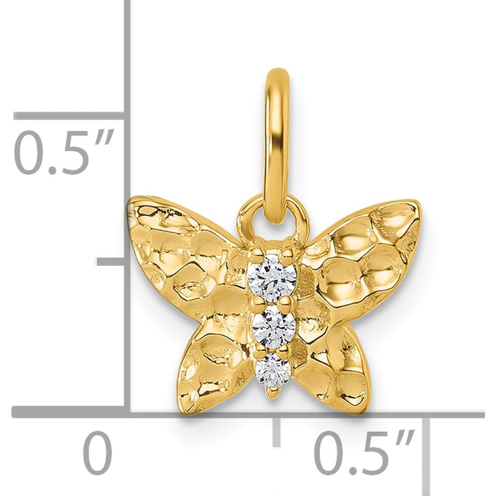 14K Yellow Gold Polished and Hammered Butterfly Pendant with 3 Round Diamonds - 0.05 Carat Total Diamond Weight by Oro Pregiato