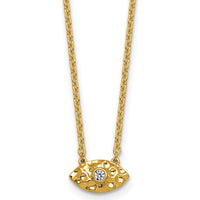 14K Yellow Gold Polished and Hammered Evil Eye Necklace with 1 Round Diamond - 1/20 Carat Total Diamond Weight by Oro Pregiato