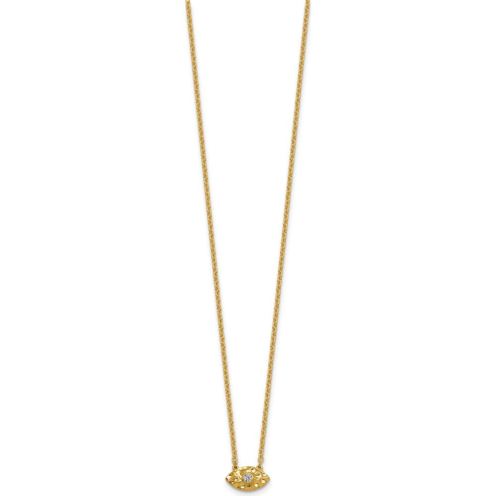 14K Yellow Gold Polished and Hammered Evil Eye Necklace with 1 Round Diamond - 1/20 Carat Total Diamond Weight by Oro Pregiato