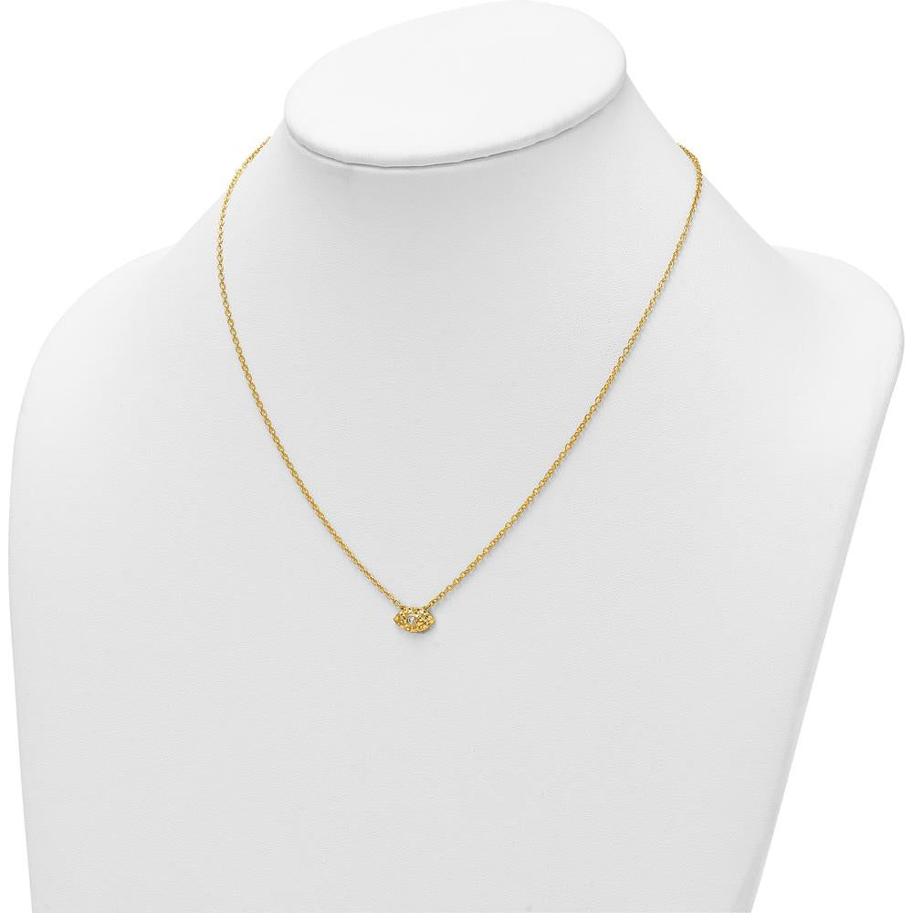 14K Yellow Gold Polished and Hammered Evil Eye Necklace with 1 Round Diamond - 1/20 Carat Total Diamond Weight by Oro Pregiato