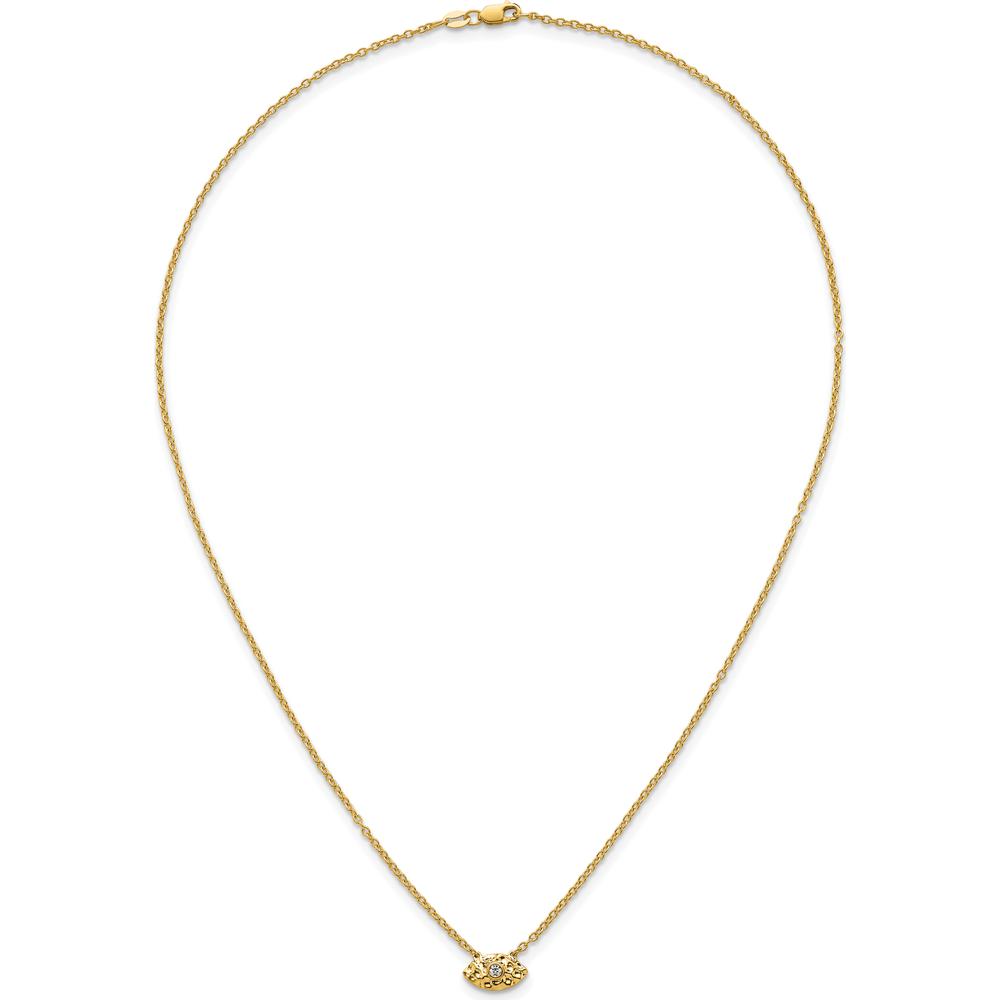 14K Yellow Gold Polished and Hammered Evil Eye Necklace with 1 Round Diamond - 1/20 Carat Total Diamond Weight by Oro Pregiato
