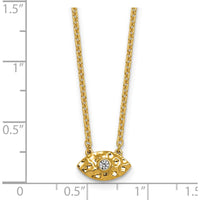 14K Yellow Gold Polished and Hammered Evil Eye Necklace with 1 Round Diamond - 1/20 Carat Total Diamond Weight by Oro Pregiato