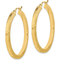 14K Yellow Gold Polished & Hammered Hoop Earrings - 40.64mm Length by 0