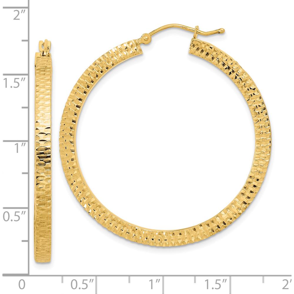 14K Yellow Gold Polished & Hammered Hoop Earrings - 40.64mm Length by 0