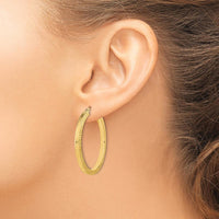 14K Yellow Gold Polished & Hammered Hoop Earrings - 40.64mm Length by 0