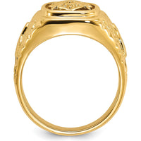 14K Yellow Gold Polished and Nugget Texture Masonic Ring with Raised Square and Compass Emblem by IBGoodman