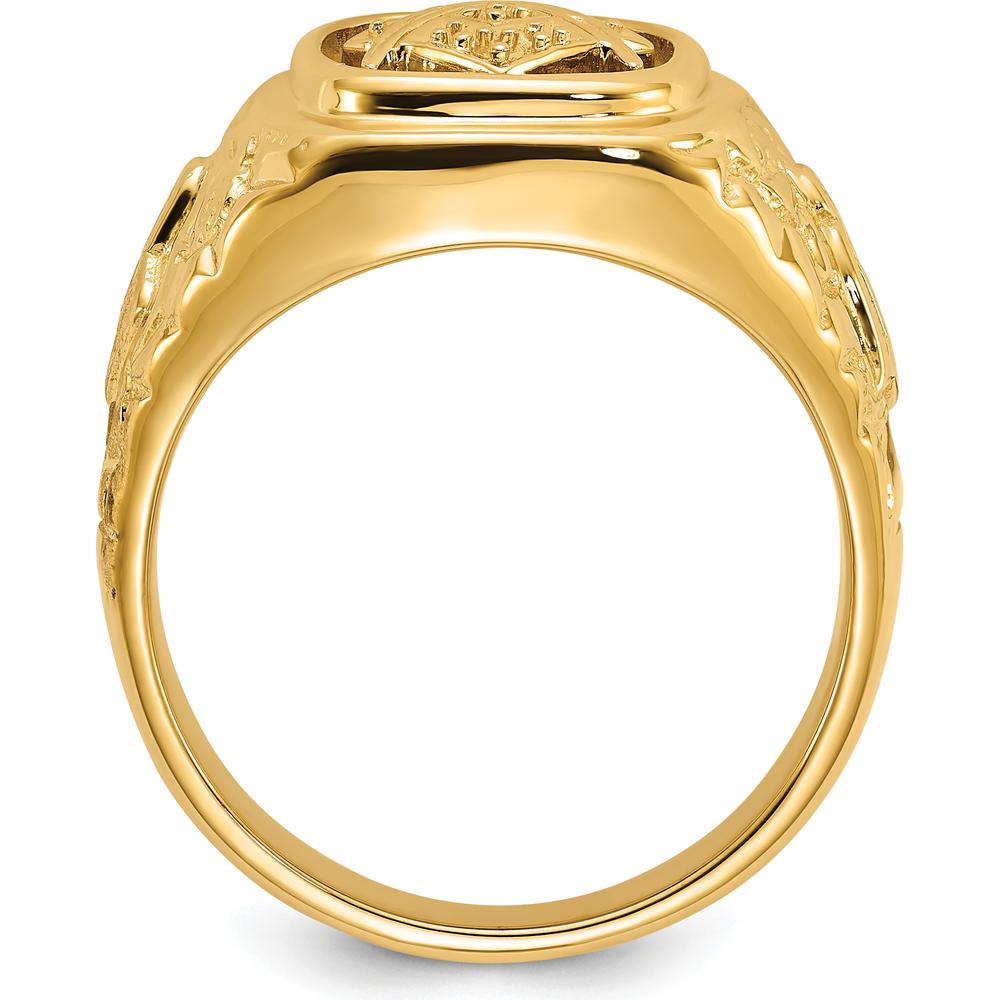 14K Yellow Gold Polished and Nugget Texture Masonic Ring with Raised Square and Compass Emblem by IBGoodman