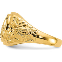 14K Yellow Gold Polished and Nugget Texture Masonic Ring with Raised Square and Compass Emblem by IBGoodman