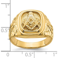 14K Yellow Gold Polished and Nugget Texture Masonic Ring with Raised Square and Compass Emblem by IBGoodman