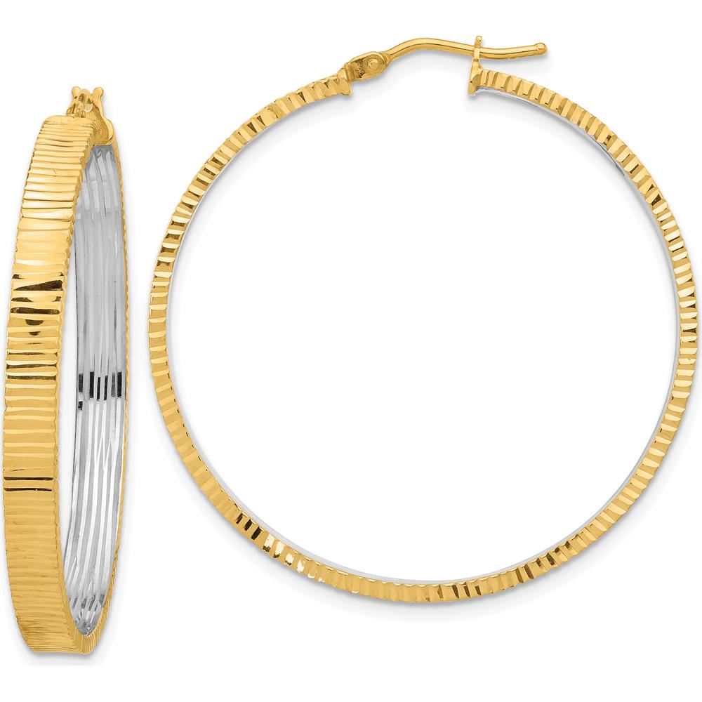 14K Yellow Gold Polished and Rhodium Diamond-Cut Circle Hoop Earrings - 39mm by 0