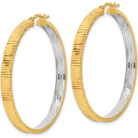 14K Yellow Gold Polished and Rhodium Diamond-Cut Circle Hoop Earrings - 39mm by 0