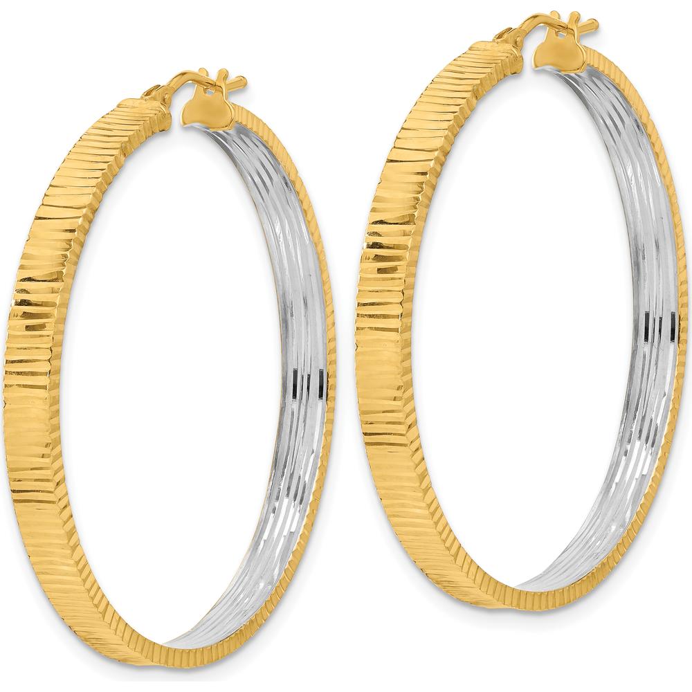 14K Yellow Gold Polished and Rhodium Diamond-Cut Circle Hoop Earrings - 39mm by 0