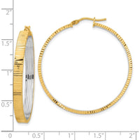 14K Yellow Gold Polished and Rhodium Diamond-Cut Circle Hoop Earrings - 39mm by 0