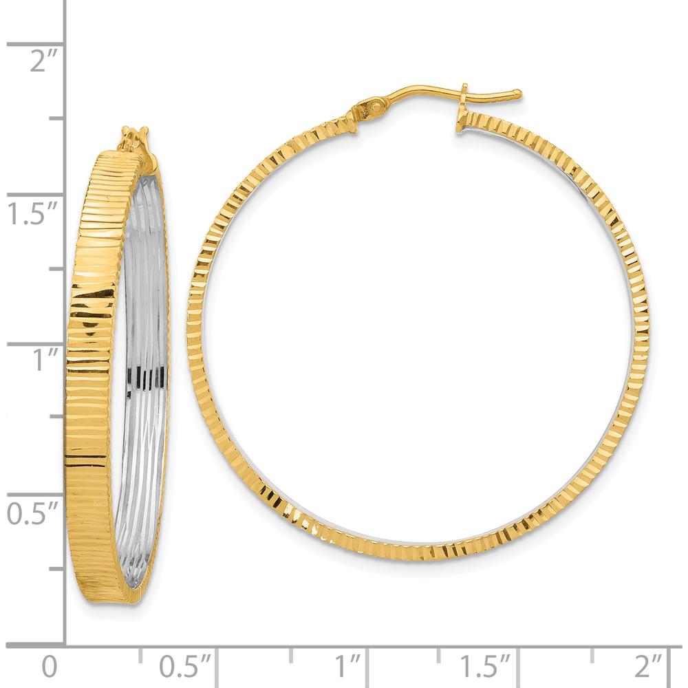 14K Yellow Gold Polished and Rhodium Diamond-Cut Circle Hoop Earrings - 39mm by 0