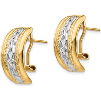 14K Yellow Gold Polished & Rhodium Omega Back J-Hoop Earrings by 0