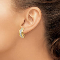 14K Yellow Gold Polished & Rhodium Omega Back J-Hoop Earrings by 0
