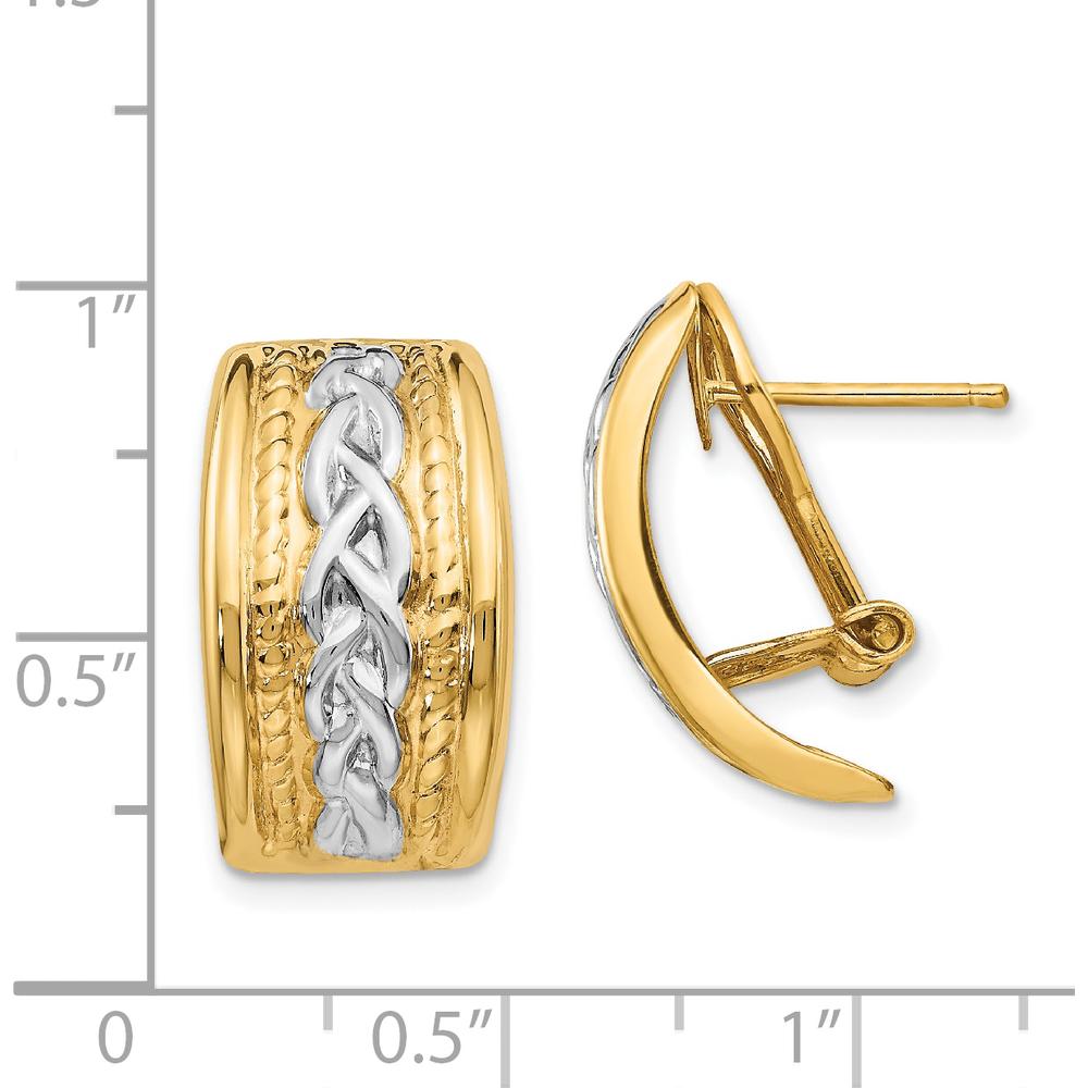 14K Yellow Gold Polished & Rhodium Omega Back J-Hoop Earrings by 0