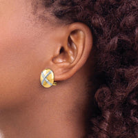 14K Yellow Gold Polished & Rhodium X Omega Back Post Button Earrings by 0