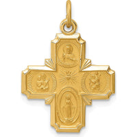 14K Yellow Gold Polished and Satin 4-Way Cross Medal Pendant - 25mm Length by Oro Pregiato