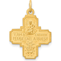 14K Yellow Gold Polished and Satin 4-Way Cross Medal Pendant - 25mm Length by Oro Pregiato