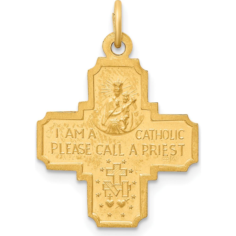 14K Yellow Gold Polished and Satin 4-Way Cross Medal Pendant - 25mm Length by Oro Pregiato