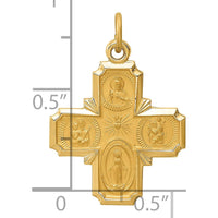 14K Yellow Gold Polished and Satin 4-Way Cross Medal Pendant - 25mm Length by Oro Pregiato