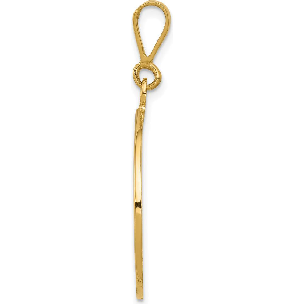 14K Yellow Gold Polished and Satin Angel Round Pendant - 36mm Length by Oro Pregiato