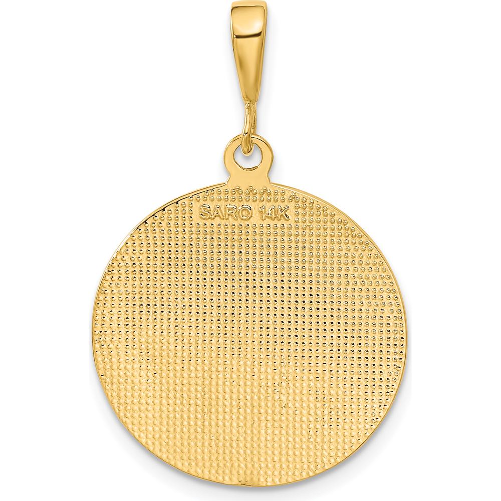 14K Yellow Gold Polished and Satin Angel Round Pendant - 36mm Length by Oro Pregiato