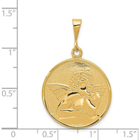14K Yellow Gold Polished and Satin Angel Round Pendant - 36mm Length by Oro Pregiato