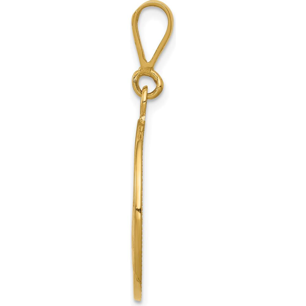 14K Yellow Gold Polished and Satin Angel Round Pendant with 10mm Bail by Oro Pregiato