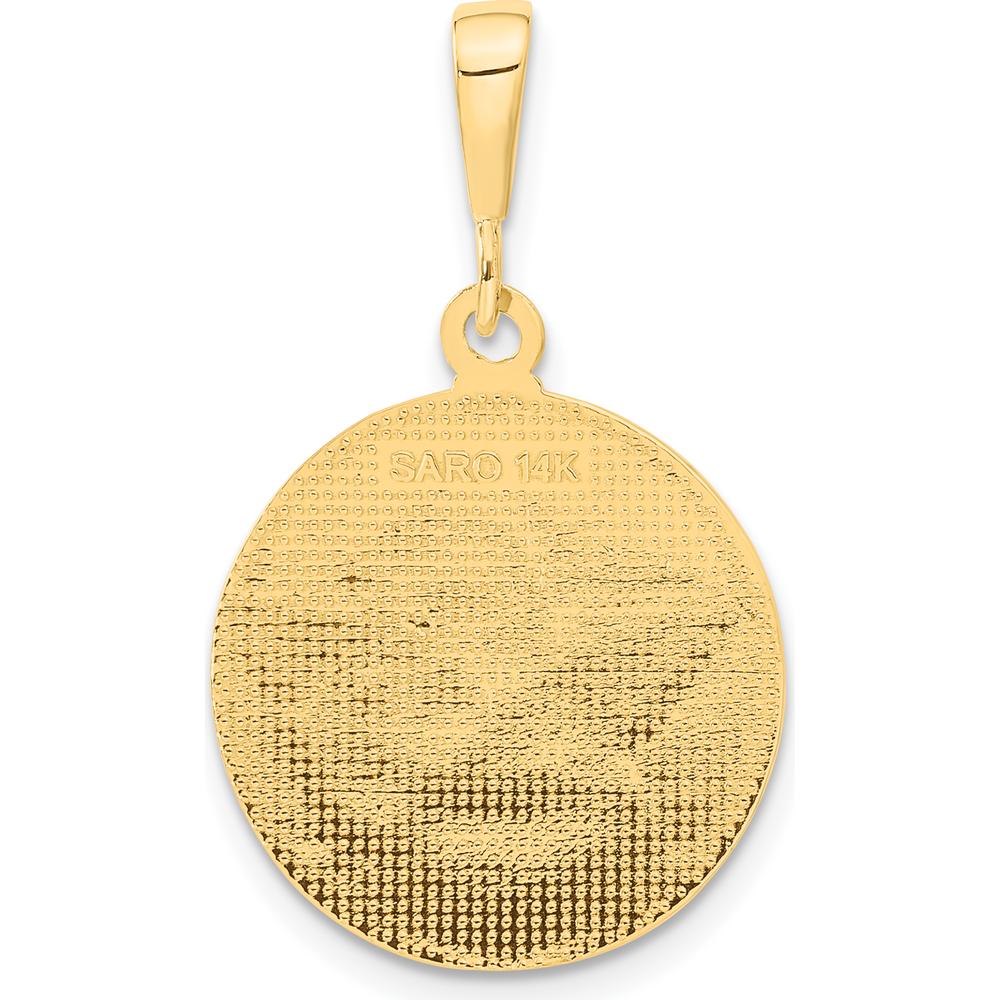 14K Yellow Gold Polished and Satin Angel Round Pendant with 10mm Bail by Oro Pregiato