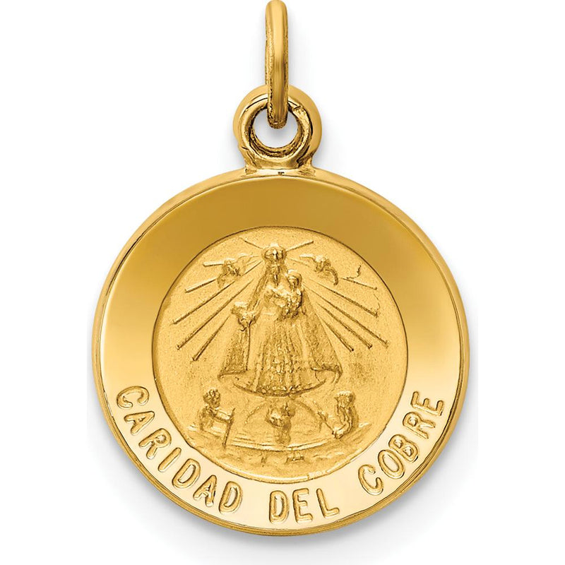 14K Yellow Gold Polished and Satin Caridad Del Cobre Medal Charm - 16.5mm Length by Oro Pregiato