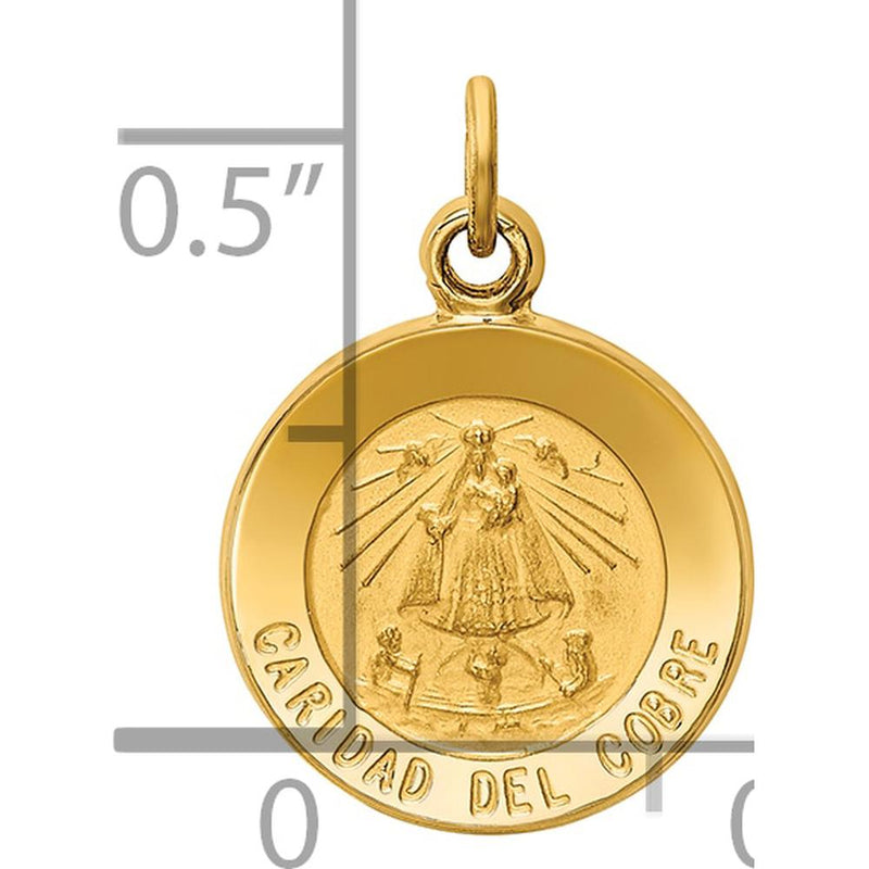 14K Yellow Gold Polished and Satin Caridad Del Cobre Medal Charm - 16.5mm Length by Oro Pregiato