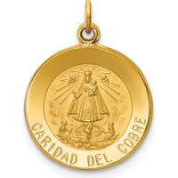 14K Yellow Gold Polished and Satin Caridad Del Cobre Medal Pendant 20mm by Oro Pregiato