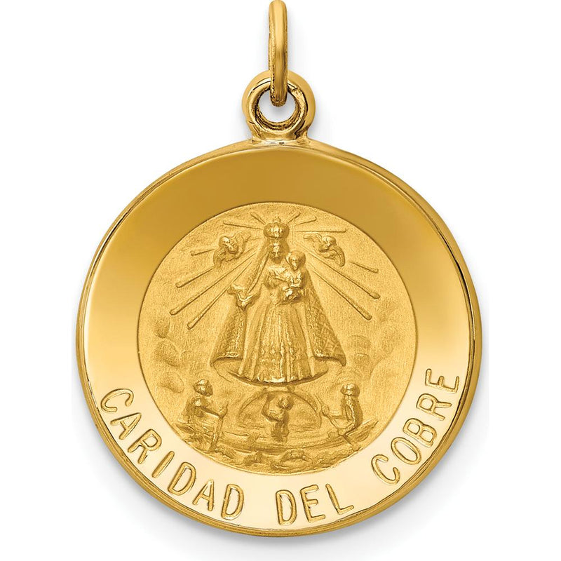 14K Yellow Gold Polished and Satin Caridad Del Cobre Medal Pendant 20mm by Oro Pregiato