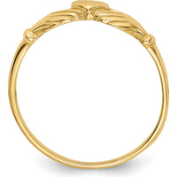 14K Yellow Gold Polished and Satin Claddagh Ring with Crown and Heart Design - 4mm Band Width by Oro Pregiato