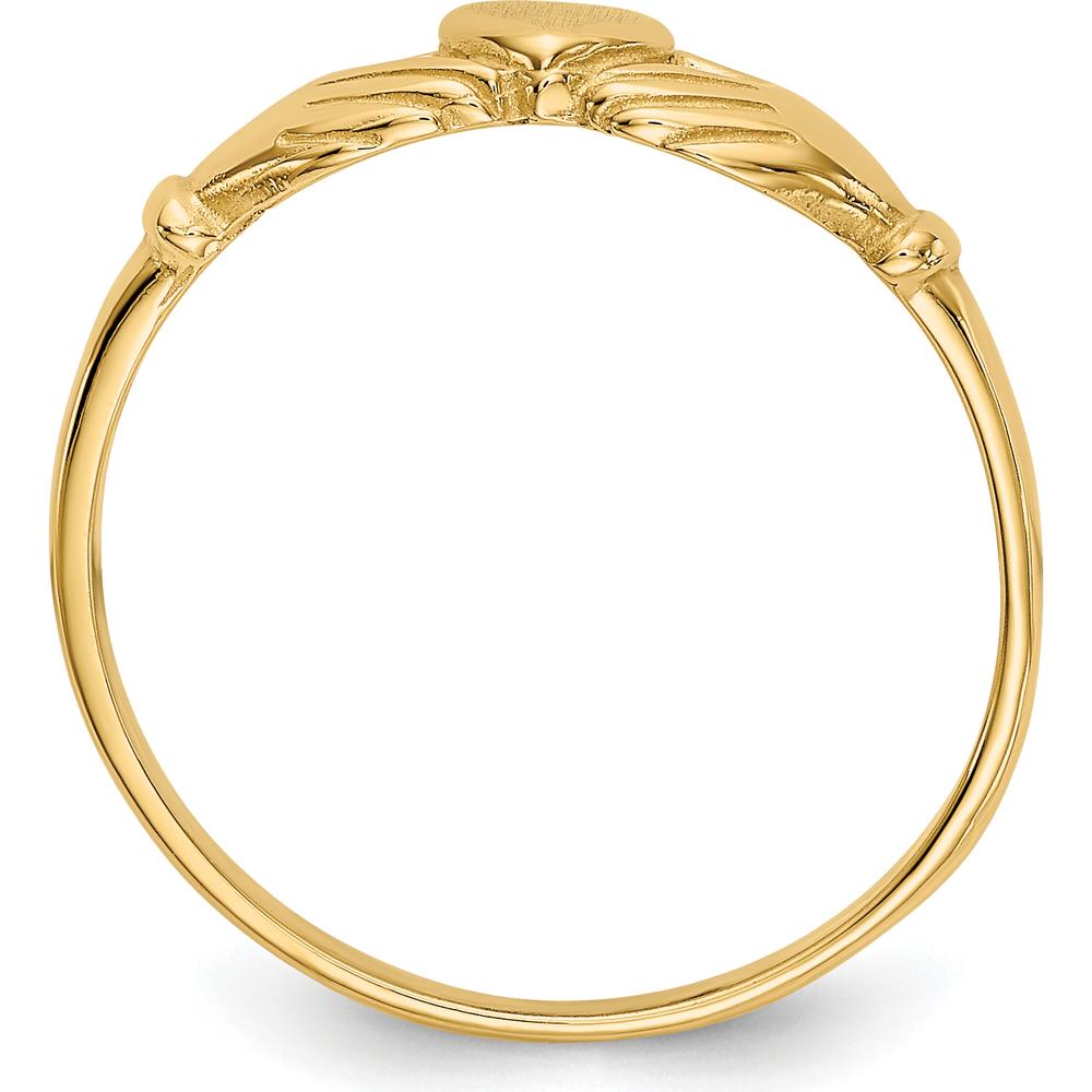14K Yellow Gold Polished and Satin Claddagh Ring with Crown and Heart Design - 4mm Band Width by Oro Pregiato