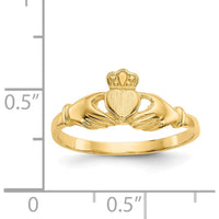 14K Yellow Gold Polished and Satin Claddagh Ring with Crown and Heart Design - 4mm Band Width by Oro Pregiato