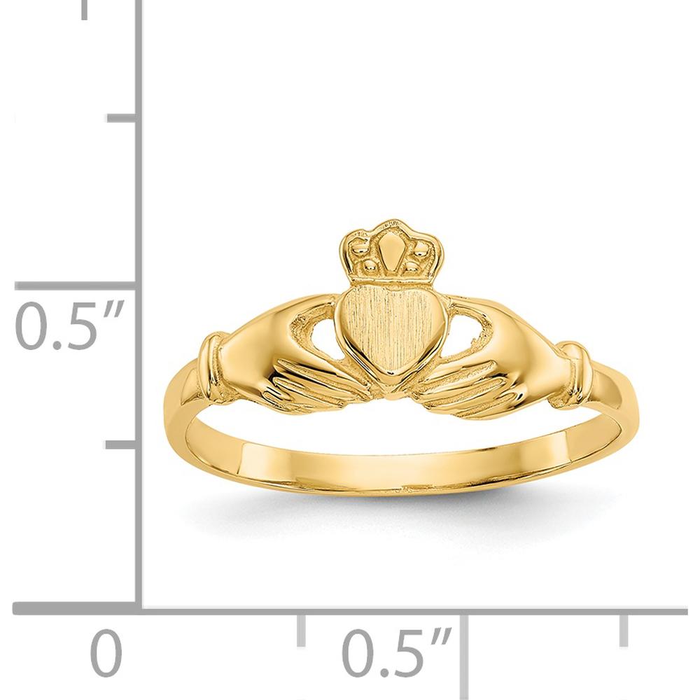 14K Yellow Gold Polished and Satin Claddagh Ring with Crown and Heart Design - 4mm Band Width by Oro Pregiato