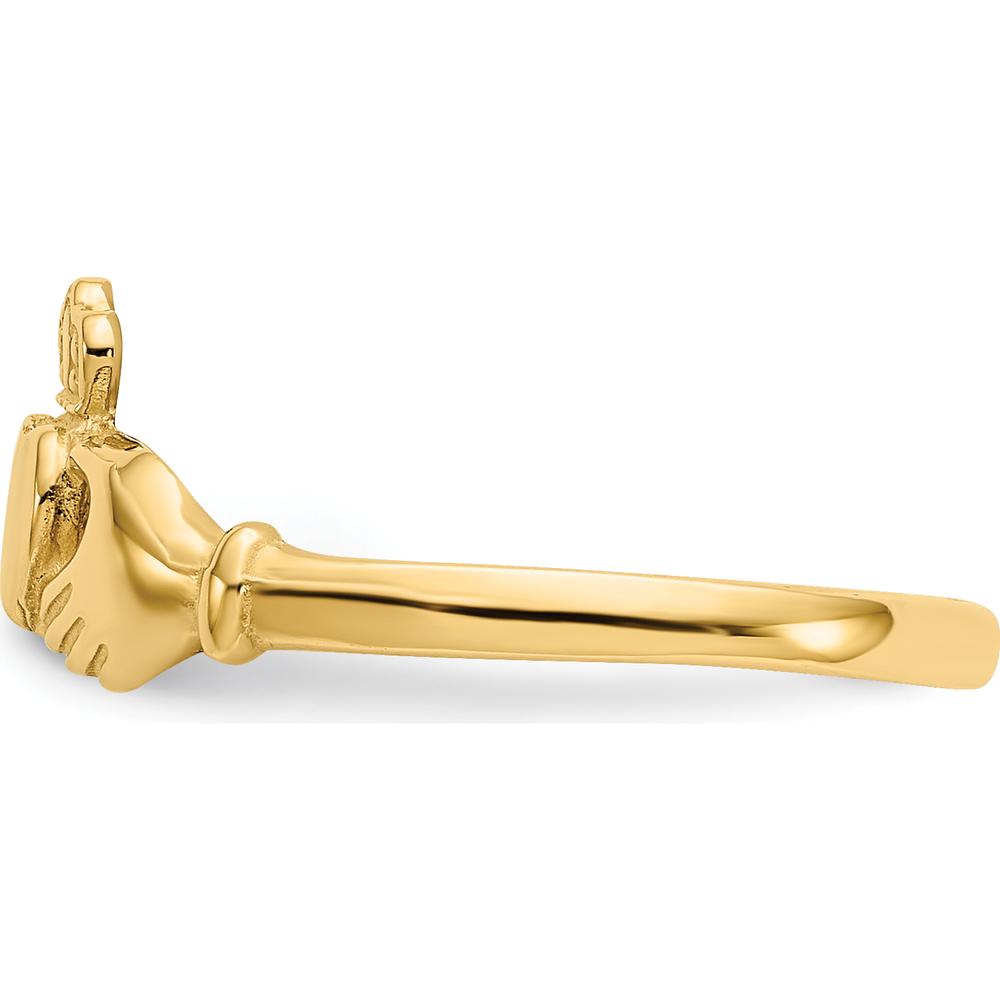 14K Yellow Gold Polished and Satin Claddagh Ring with Crown and Heart Design - 4mm Band Width by Oro Pregiato