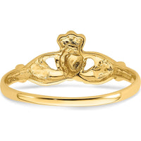14K Yellow Gold Polished and Satin Claddagh Ring with Crown and Heart Design - 4mm Band Width by Oro Pregiato