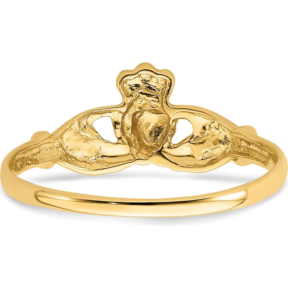 14K Yellow Gold Polished and Satin Claddagh Ring with Crown and Heart Design - 4mm Band Width by Oro Pregiato