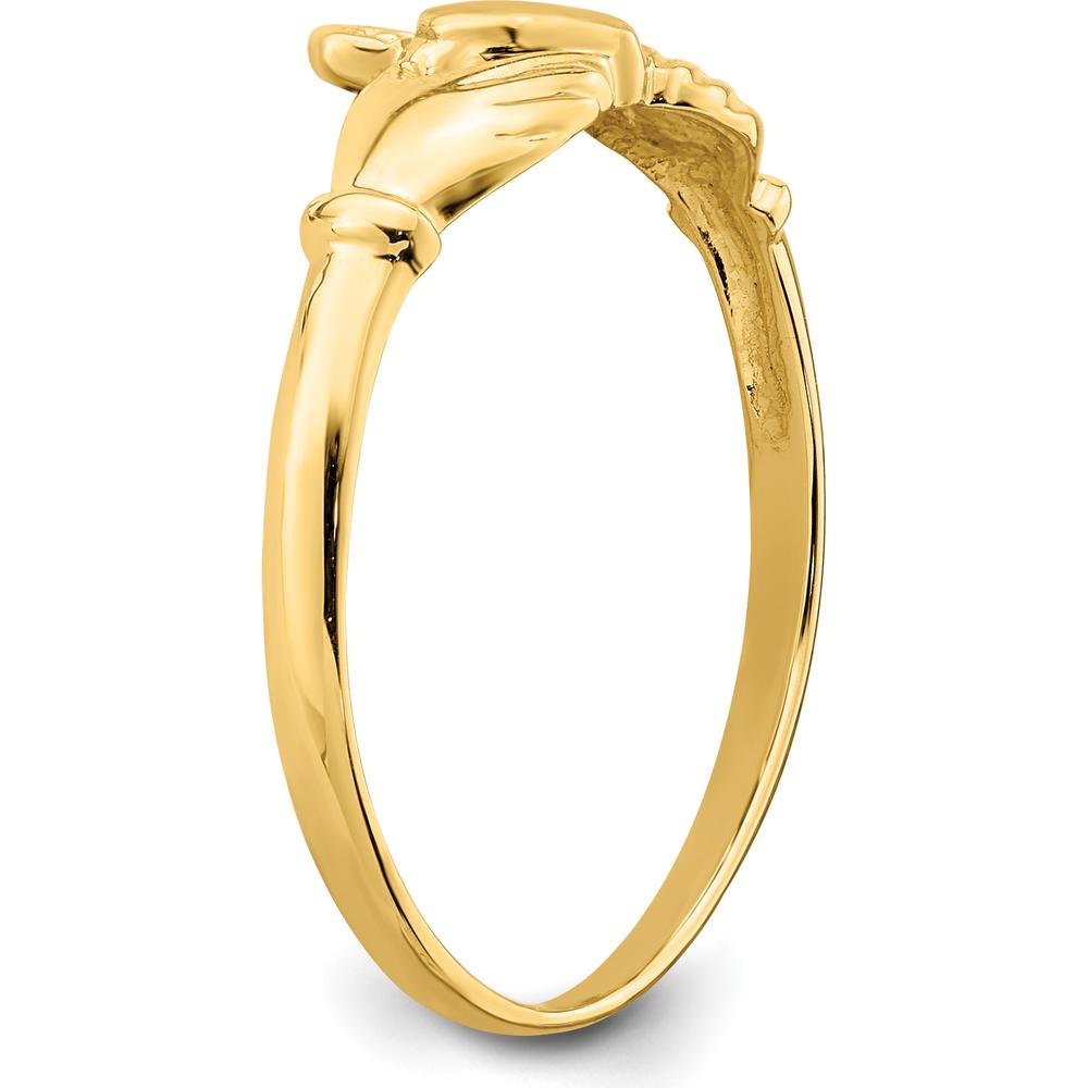 14K Yellow Gold Polished and Satin Claddagh Ring with Crown and Heart Design - 4mm Band Width by Oro Pregiato