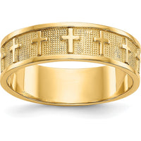 14K Yellow Gold Polished & Satin Cross Band Ring by Oro Pregiato