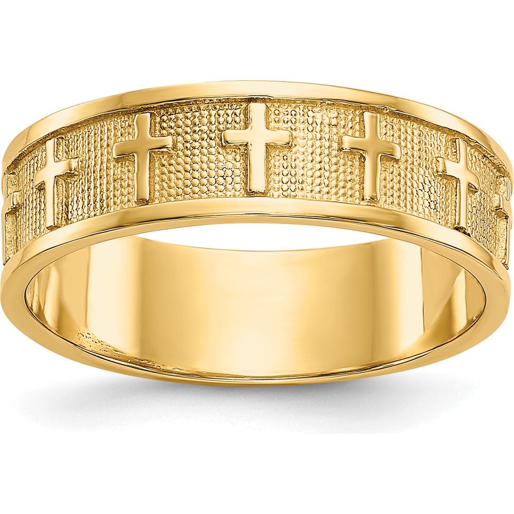 14K Yellow Gold Polished & Satin Cross Band Ring by Oro Pregiato